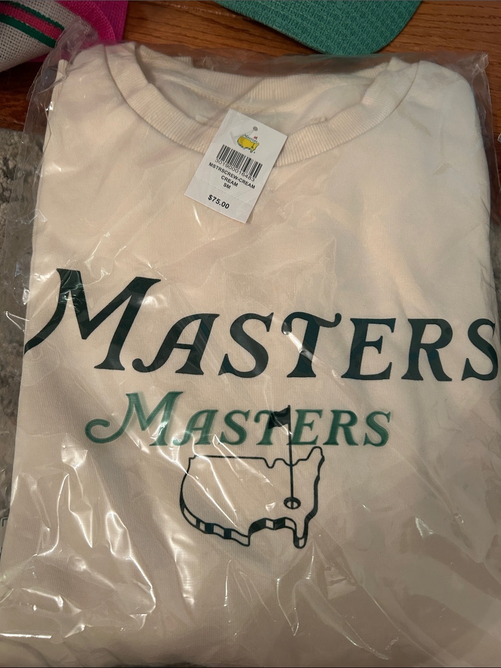 Masters White Crewneck Sweatshirt with Dark Green Logo